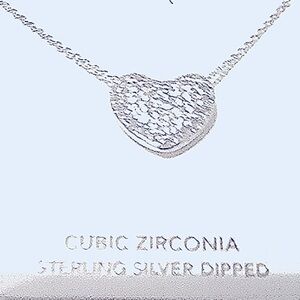 Silver CZ Heart Pendant Necklace Embellished Crystals18"-22"chain NWT